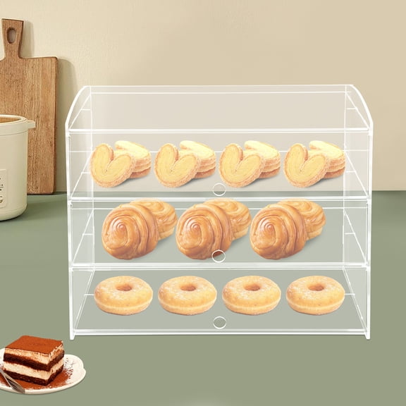 3-Tier Acrylic Pastry Display Case Bakery Display Case Countertop Tray Clear Boxes Cabinet for Bread Pastry Desserts Food Cookie, 19.3 x 9.1 x 15.4 in