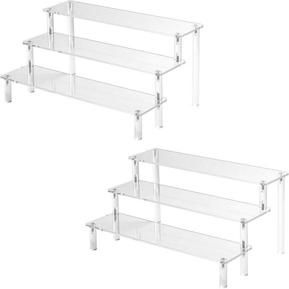 3-Tier Acrylic Riser Display Shelf, Clear Tabletop Display Case for Cosmetics, Perfume, Cupcakes, Figurines and Desktop Storage