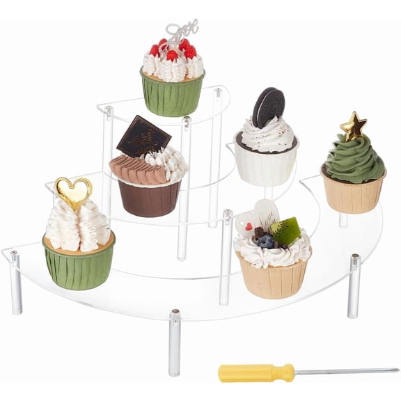 3-Tier Acrylic Risers Display Stand Clear Cupcake Stand Holder Half Moon Dessert Display Stands Tower for Collections Wedding Party Pop Figure Display 7.87×15.75×6.61 Inch Clear
