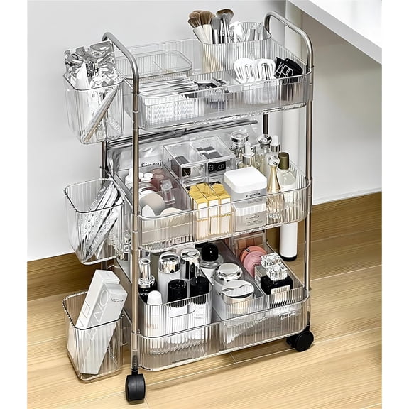 3-Tier Acrylic Rolling Storage Cart Clear Bathroom Cart Organizer,Transparency Laundry Room Organization Mobile Shelving Unit,Multifunction Utility Cart for Office,Living Room (Acrylic, 3-Tier)