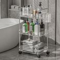 thumbnail image 1 of 3-Tier Acrylic Storage Rolling Cart Clear Bathroom Cart Organizer, Transparency Laundry Room Organization Mobile Shelving Unit Multifunction Rolling Utility Cart for Office Living Room, 1 of 7