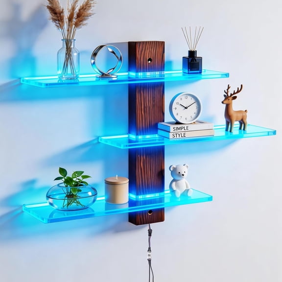 3 Tier Acrylic Wall Mounted Display Shelf with Lighting Case Shadow Box RGB Lights LED Cabinet for Collectibles,Dolls,Perfumes,Small Plants,Blocks,Toys