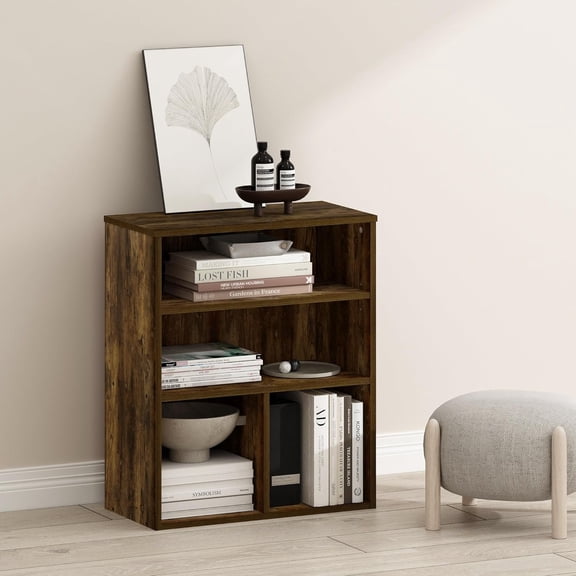 3-Tier Adjustable Cube Storage Shelf Bookcase, 11.8 x 23.6 x 28.1 Inches, Amber Pine Finish for Living Room, Bedroom, Home Office