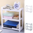 thumbnail image 1 of 3-Tier Adjustable Desktop Storage Rack, Plastic Shelf Organizer for Kitchen, Bathroom, Office, Dorm, Spice Rack, Cosmetic & Stationery Holder, White/Gray, 1 of 6