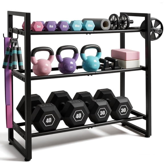 3 Tier Adjustable Dumbbell Rack, 31.5 Inch Length Dumbbell Weight Rack Stand for Home Gym Storage Organizer Dumbbells Kettlebell Up to 390 LB Capacity (Dumbbells Rack Stand Only) 