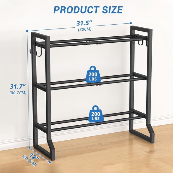 3-Tier Adjustable Dumbbell Rack, 31-Inch Weight Rack for Home Gym with 4 Hooks, Home Gym Storage for Kettlebells, Space-Saving Dumbbell Stand - 400LB Capacity (Rack Only)