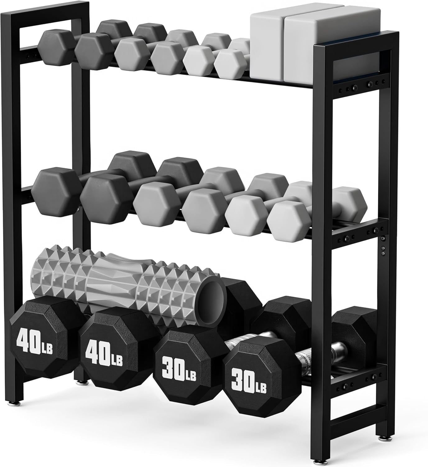 3 Tier Adjustable Dumbbell Rack - Heavy-Duty 450LB Capacity Weight Storage Stand for Dumbbells, Space-Saving Weight Rack Home Gym Organizer (Rack Only)
