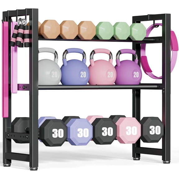 3-Tier Adjustable Dumbbell Rack, Heavy-Duty Weight Rack for Home Gym, Space-Saving Weight Storage Rack for Dumbbells, Kettlebells, Barbells & Plates (Rack Only)