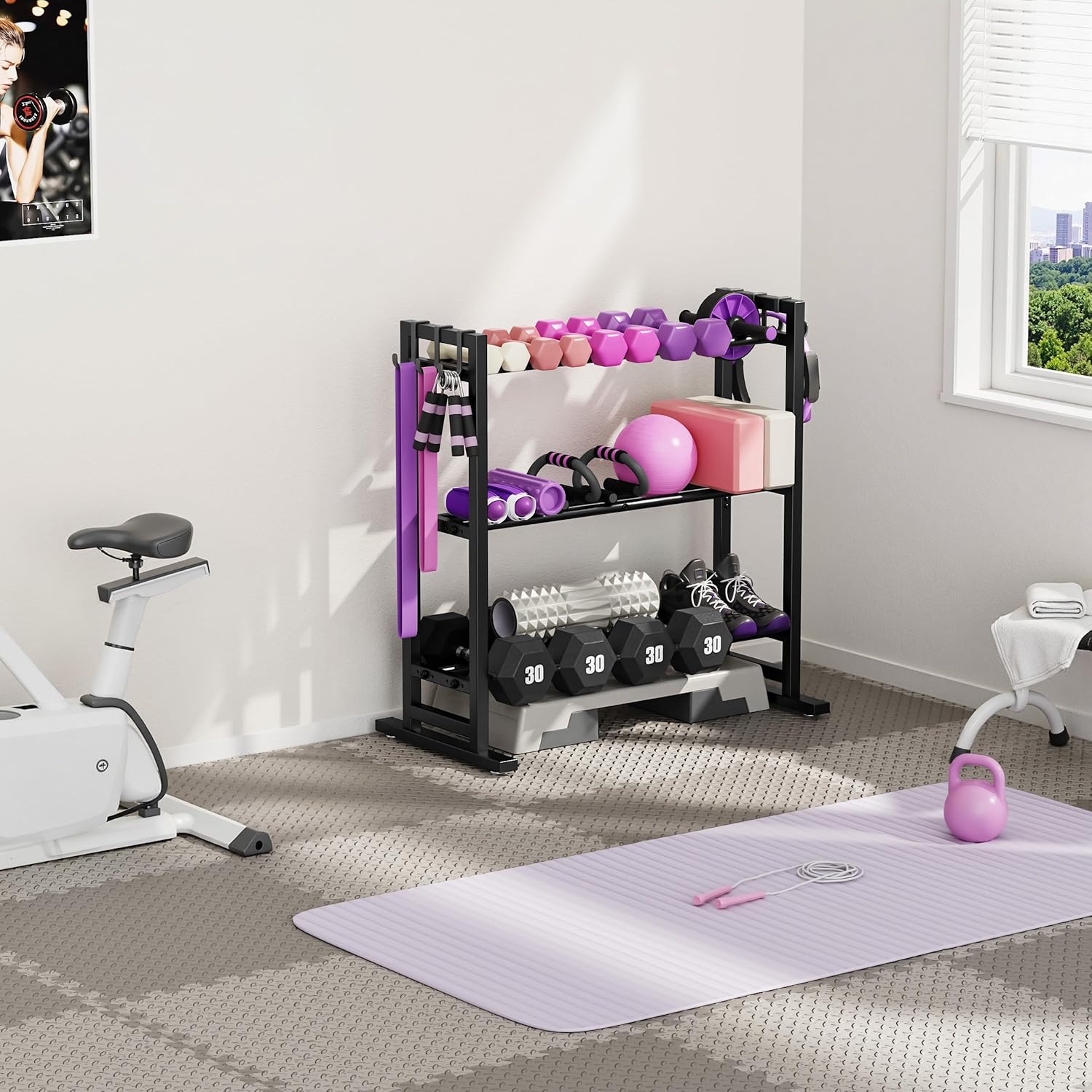Weight Rack Base 3 Tier Adjustable Dumbbell Rack with Hooks, Extended Base Weight ...