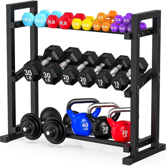 3-Tier Adjustable Dumbbell Rack, Weight Rack for  Gym Storage, Heavy Duty Weight Stand for Dumbbells, Kettlebells & Free Weights, Space-Saving Dumbbell Rack Stand Only(Up to 450LB Capacity)