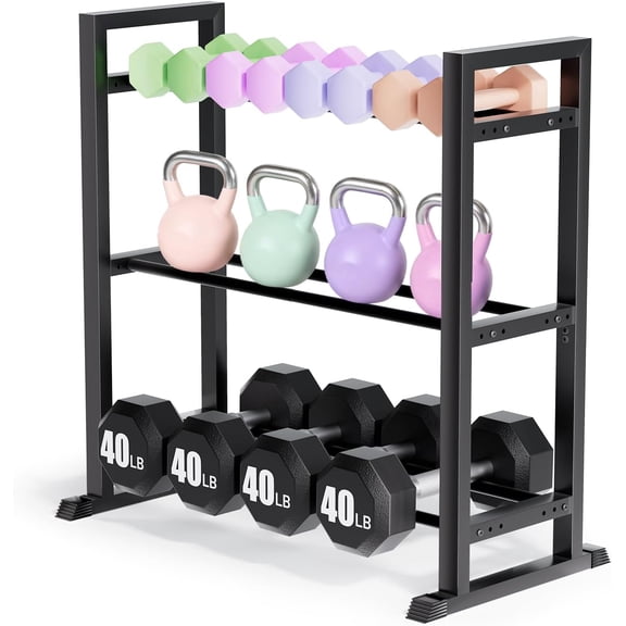 3-Tier Adjustable Dumbbell Rack Weight Storage Stand Holder for Dumbbells & Kettlebells, Heavy-Duty Metal Multi-Purpose Gym Equipment Storage Stand for Home Gym Accessories