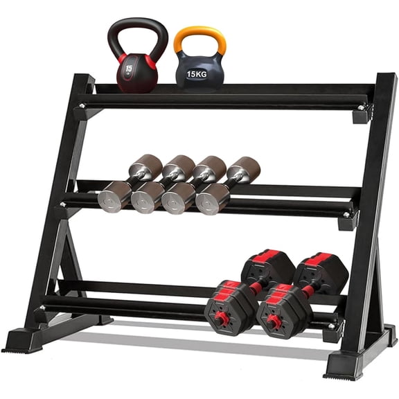 3-Tier Adjustable Dumbbell Weight Rack, Heavy Duty Steel Stand Only for Home Gym, Black