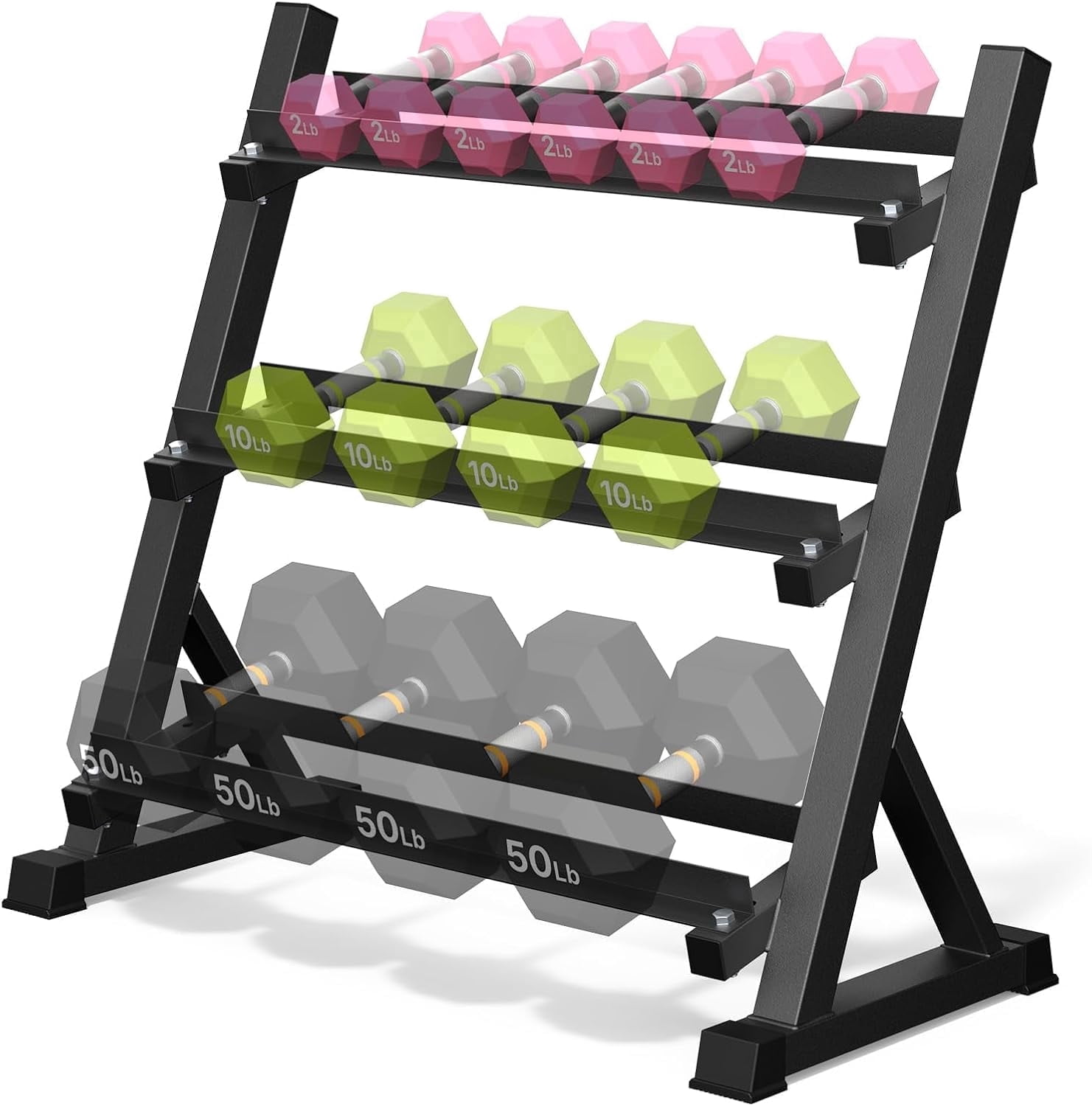 3-Tier Adjustable Dumbbell Weight Rack, Heavy Duty Steel Stand Only for Home Gym, Black