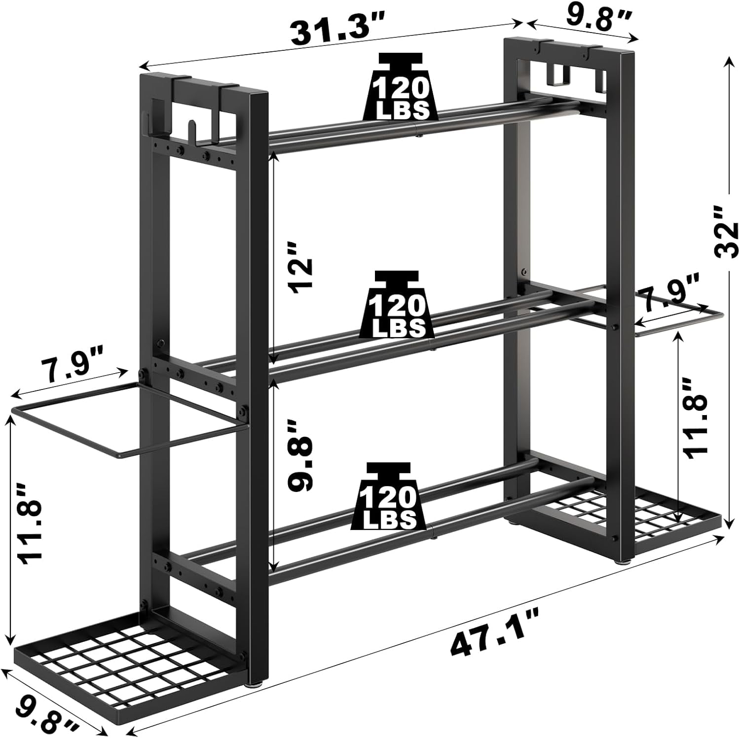 3-Tier Adjustable Heavy Duty Metal Dumbbell Rack, Multi-Purpose Home Gym Storage Stand, Dumbbell Kettlebells Rack & Yoga Mat Organizer for Gym Accessories