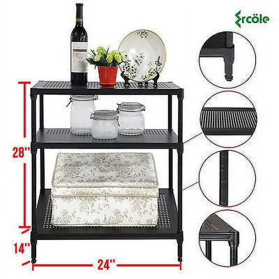 3 Tier Adjustable Heavy Duty Wire Shelving Rack Unit Steel Shelf Storage Black