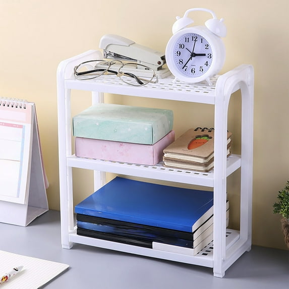 3 Tier Adjustable Height Desktop Storage Rack Organizer, Multi Purpose Display and Spice Shelf, Bathroom and Office Organizer, Durable Plastic, for Kitchen Counter and Dorm Room, White