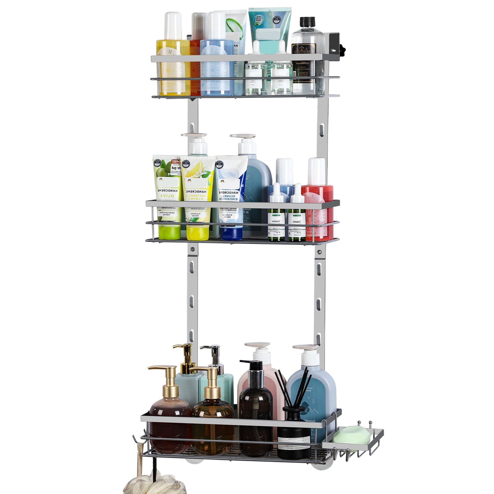 3 Tier Adjustable Height Over-the-Door Rustproof Shower Caddy with ...