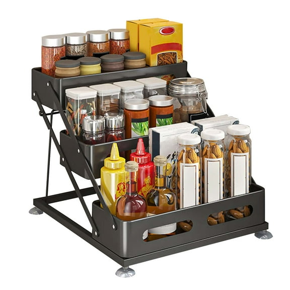 3 Tier Adjustable Height Spice Rack, Countertop Spice Rack, Kitchen Seasoning Organizer for Cabinet