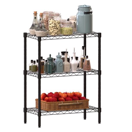 3-Tier Metal Wire Storage Rack, 750 lb Capacity, 23.6"L x 13.8"W x 30"H, Adjustable Freestanding Shelves for Kitchen, Garage, Pantry, Black