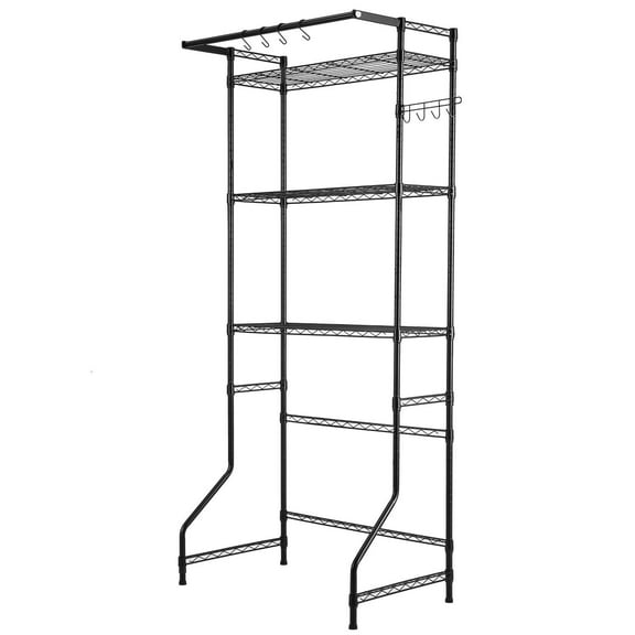 3 Tier Adjustable Over Washer Dryer Storage Shelf with Hanger Rod and Hooks Black Laundry Room Organizer Space Saver