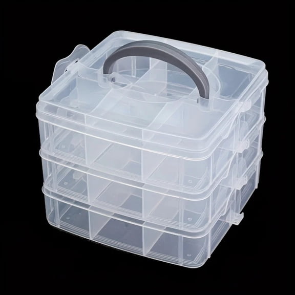 3-Tier Adjustable Plastic Bead Organizer Box - Transparent Multi-Layer Jewelry & Craft Storage , Stackable Sorting Case