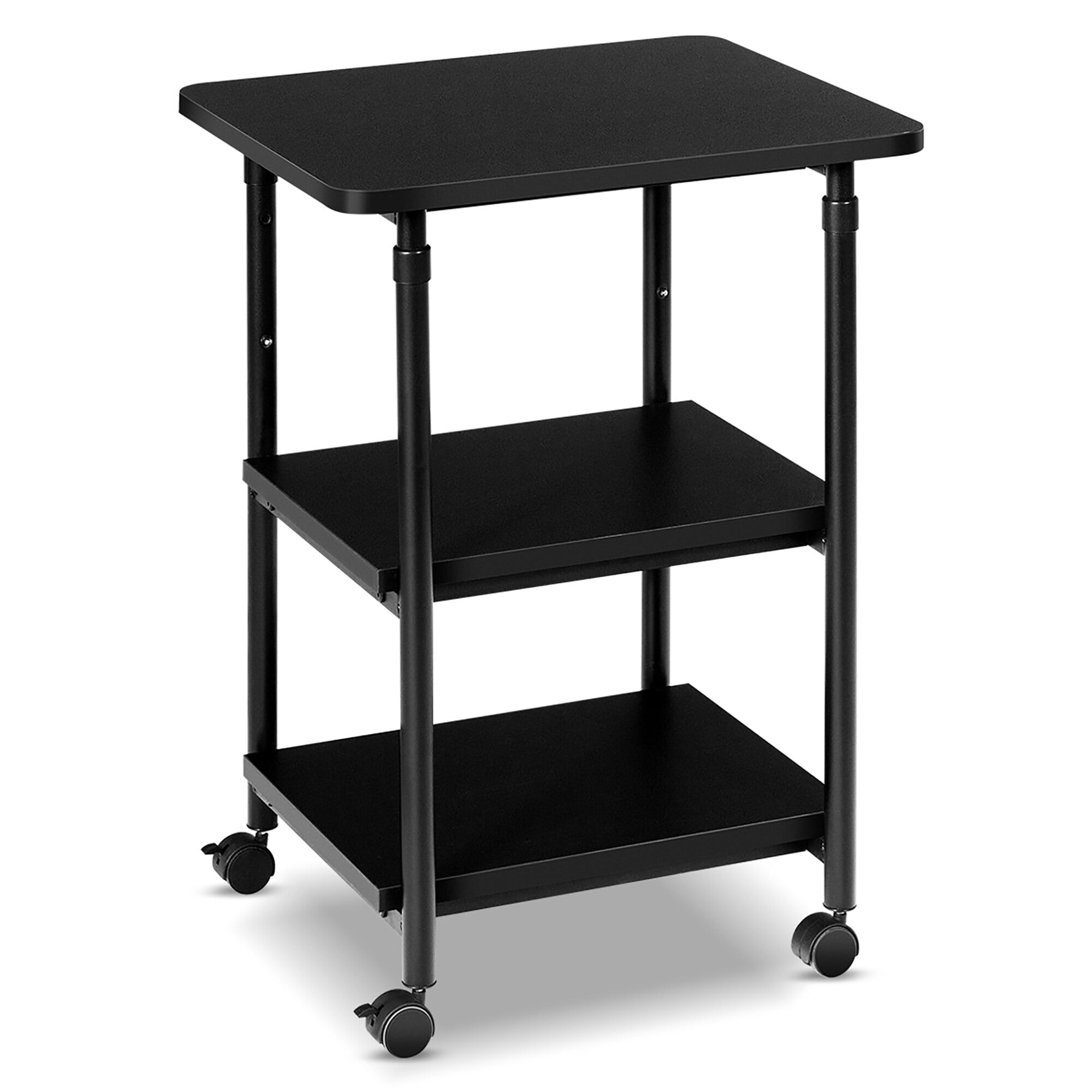 Black Adjustable 3-Tier Steel and Wood Rolling Printer Cart