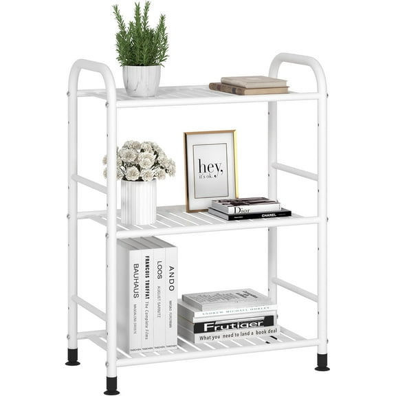 3-Tier Adjustable Shelving Unit, Heavy Duty Storage Rack Organizer Metal Corner Shelf for Kitchen Living Room Laundry Pantry Bathroom (White, 3 Tier)