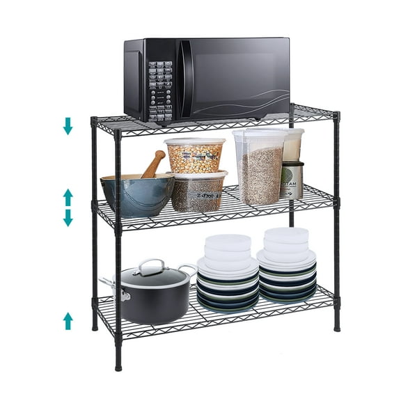 3-Tier Adjustable Shelving Unit, Metal Wire Rack with Leveling Feet, Standing Storage Shelf for Laundry, Bathroom, Kitchen, Pantry, Closet (13.7"D x 35.5"W x 31.5"H, Black)