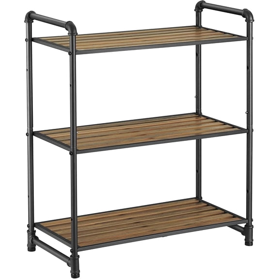 3-Tier Adjustable Storage Rack & Shoe Rack  Customizable Industrial Style Shelf for Bathroom, Kitchen, or  Stand  Extendable Design with Adjustable Shelves, 25.1" L x 12" W x 28.9" H