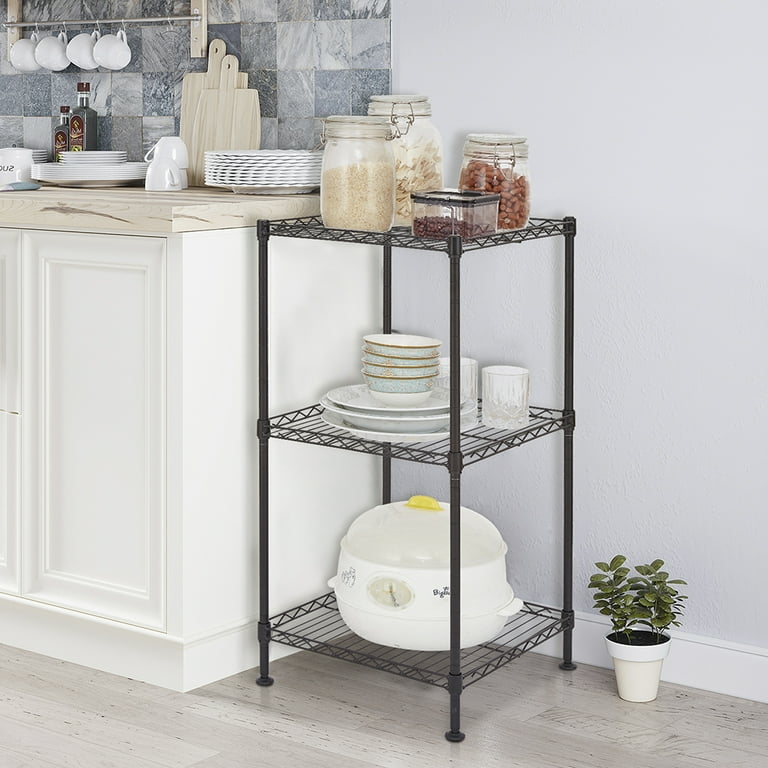 Btmway 3 Tier Adjustable Storage Shelf Metal Kitchen Storage Rack Wire Shelving Unit Small Wire Shelf Organizer Rack Shelving Tower for Pantry