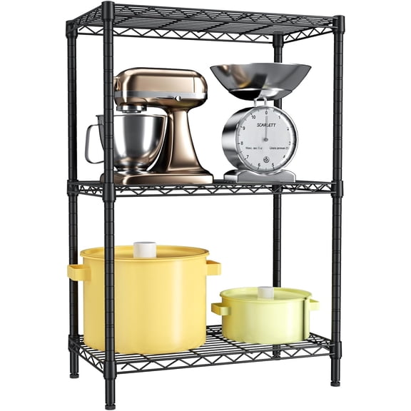 3 Tier Adjustable Storage Shelves,Heavy Duty Metal Utility Shelf 250LBS Capacity,Wire Shelving Unit Organizer Rack for Home,Kitchen,Office,Bathroom,Pantry Room,13.7" D x 23.6" W x 30" H,Black
