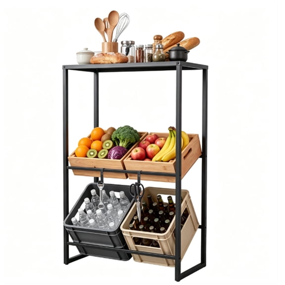 3-Tier Adjustable Tilt Beer Crate Storage Rack with Hooks, Heavy-Duty Metal Beverage Organizer for Home Bar, Garage & Pantry