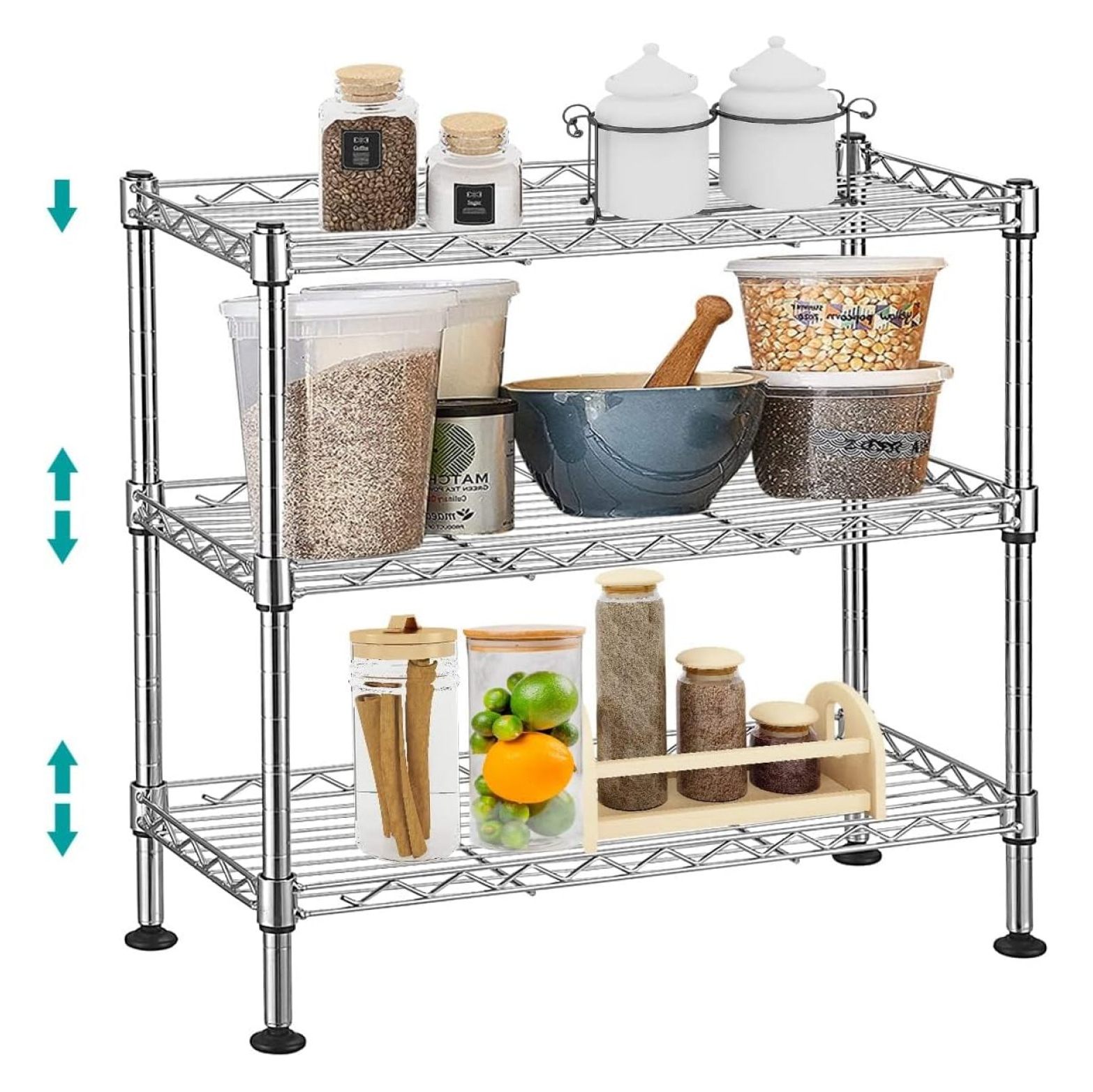 3 Tier Adjustable Wire Shelf, 3 Tier Metal Storage Shelves with ...