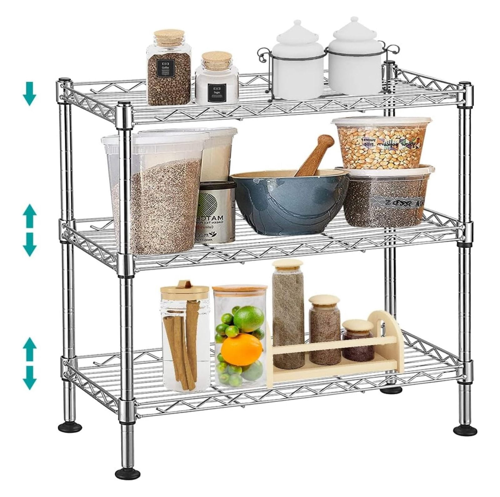 Leviling Racks 3 Tier Adjustable Wire Shelf, 3 Tier Metal Storage Shelves with ...