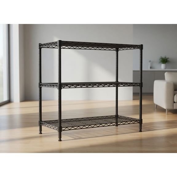 3-Tier Adjustable Wire Shelving Unit, 24" W x 14" D x 30.5" H, 795 LBS Heavy Duty Metal Storage Rack for Kitchen, Garage, Laundry & Pantry, Black