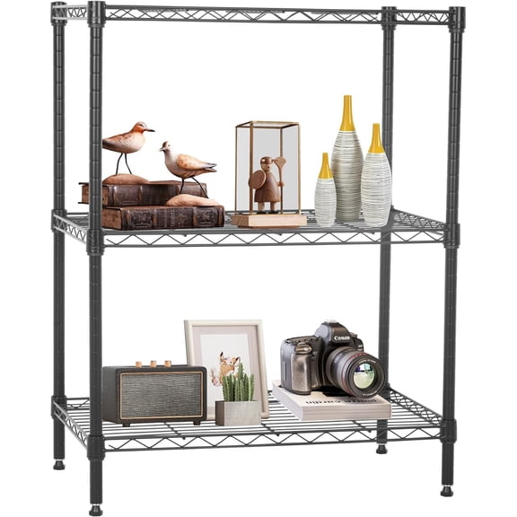 3 Tier Adjustable Wire Shelving Unit Heavy Duty Metal Storage Rack 23D x 13W x 30H Kitchen Shelf for Pantry Garage Commercial Use Black