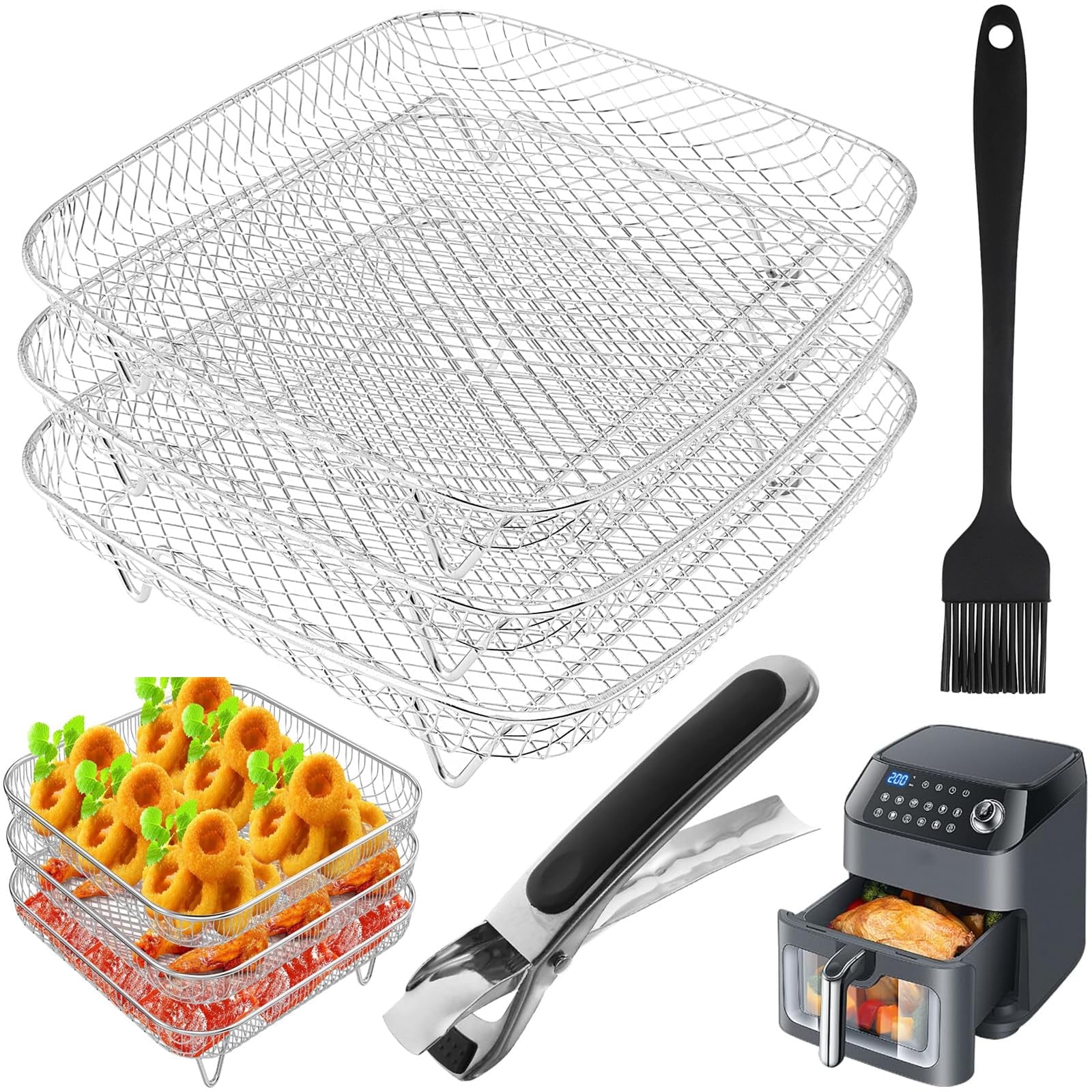 3-Tier Air Fryer Rack with Clip & Brush – 8