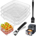 thumbnail image 1 of 3-Tier Air Fryer Rack with Clip & Brush – 8" Stackable Dehydrator Racks for 4.2–5.8 QT Air Fryers – Stainless Steel Grill Tray, 1 of 7