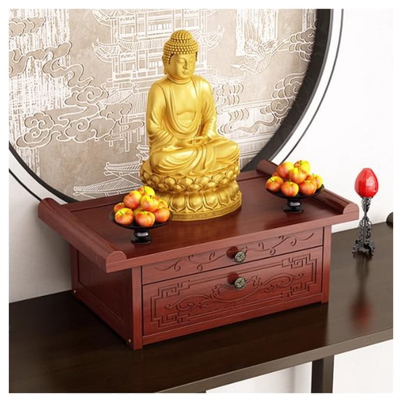3-Tier Altar Table, Bamboo Oriental Coffee Table with Drawer Top Storage Table for Prayers, Divination, Worship