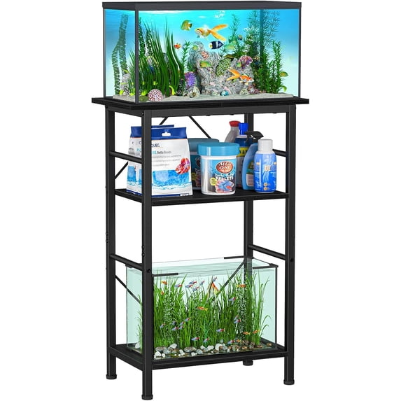 5-10 Gallon Aquarium Stand, 3 Tier Fish Tank Stand with Storage, Fish Tank Stand with Metal Frame, Reptile Turtle Tank Stand for Home Office, 20.47" x 11.02" x 30.52", Black