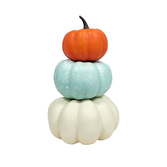 3-Tier Artificial Pumpkin Stack, Plastic Fake Pumpkin Ornament, Realistic Harvest Pumpkin Decor for Fall Thanksgiving Home Porch Table Decoration, 7.48 Inch, Mix by XSAOP