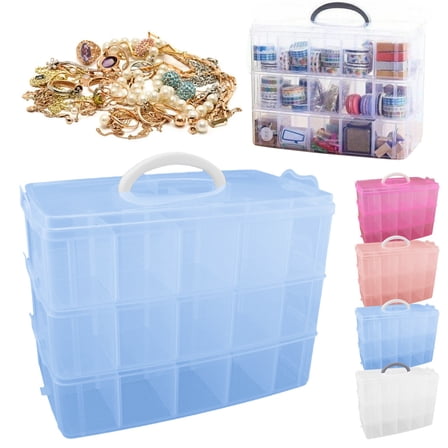3-Tier Arts And Crafts Organizer Storage, Clear Plastic 30 Grids Craft Beads Jewelry Storage Container Box, Stackable Organizer Box With Dividers For Art Supplies, Fuse Beads, Sewing, 13*10*7 Inch
