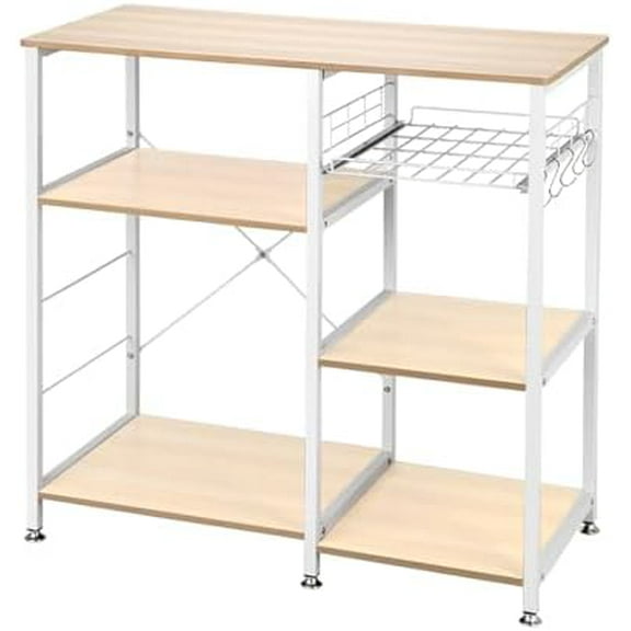 3-Tier Bakers Rack Microwave Oven Stand with Storage Cart, Multi-Functional Storage, Kitchen Utility Cart, Freestanding Organizer Rack, White Oak