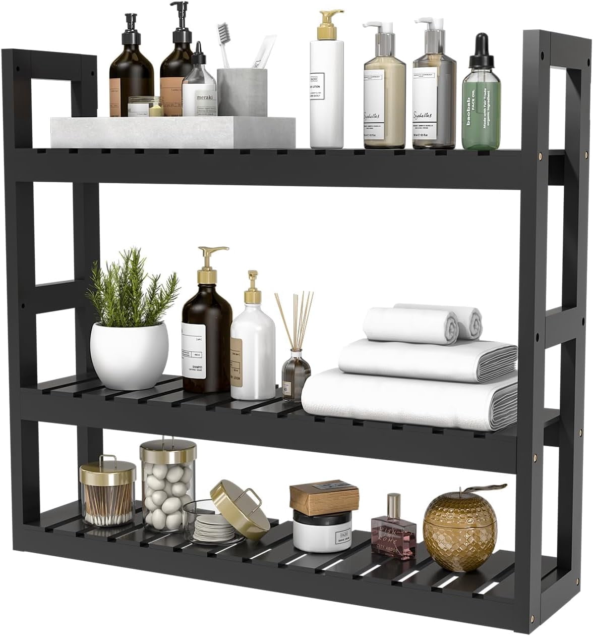 Adjustable Storage Wall Racks 3-Tier Bamboo Bathroom Shelf Wall Mount Adjustable Storage Rack Free ...