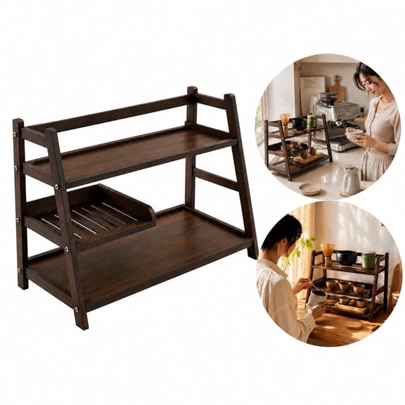 3-Tier Bamboo Coffee Station Organizer Counter Shelf, Dual Use Tea Station for Matcha Tools & Cup Storage