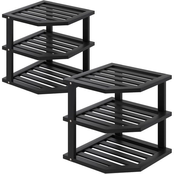 3 Tier Bamboo Corner Shelf(2 Pack),Dish Drying Rack,Plate Organizer,Kitchen Spice Rack for Countertop and Cabinet(Black)