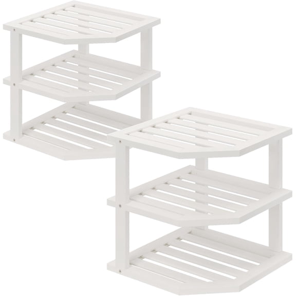 3 Tier Bamboo Corner Shelf(2 Pack),Dish Drying Rack,Plate Organizer,Kitchen Spice Rack for Countertop and Cabinet(White)
