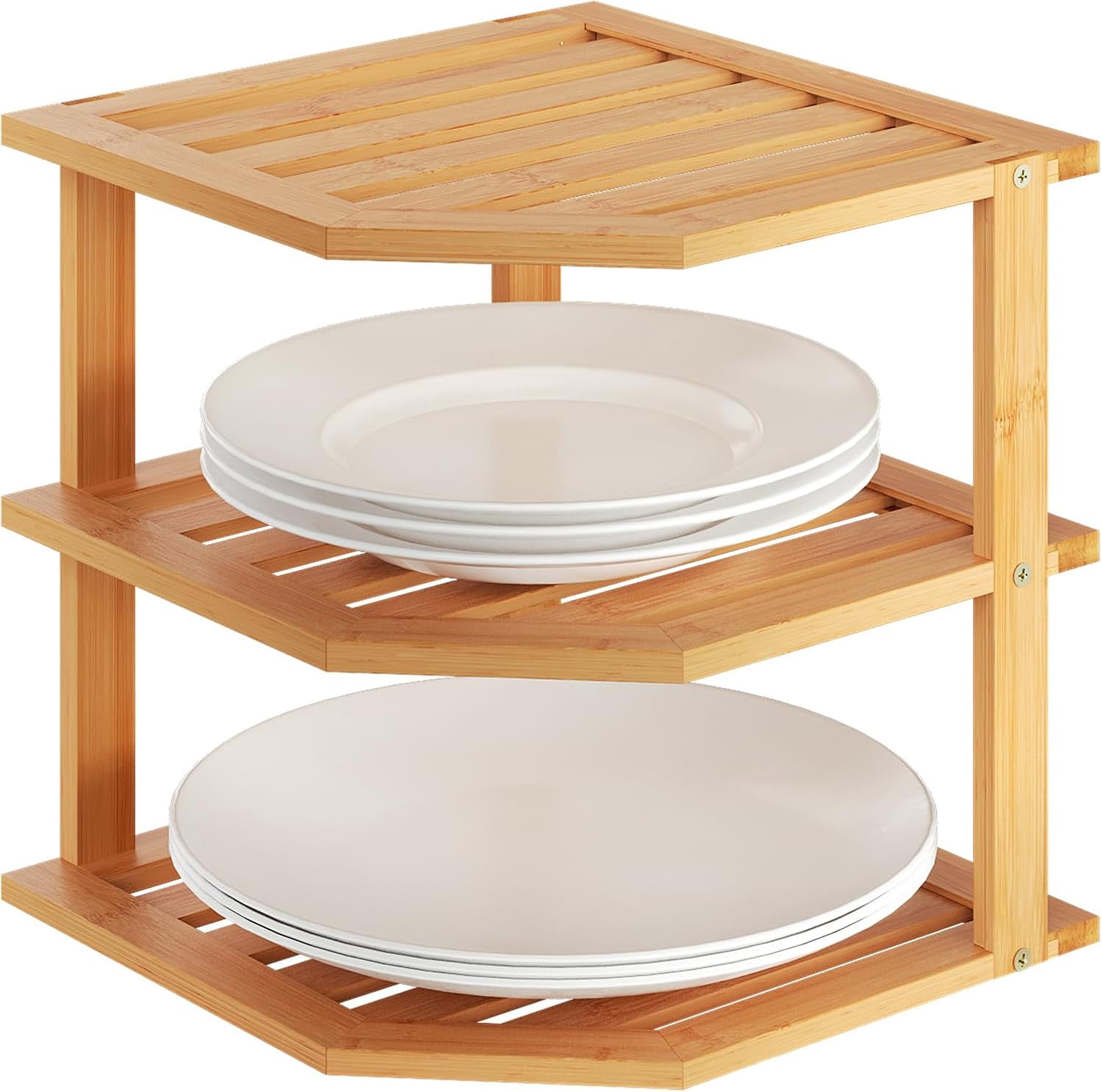 3 Tier Bamboo Corner Shelf(2 Pack),Dish Drying Rack,Plate Organizer ...