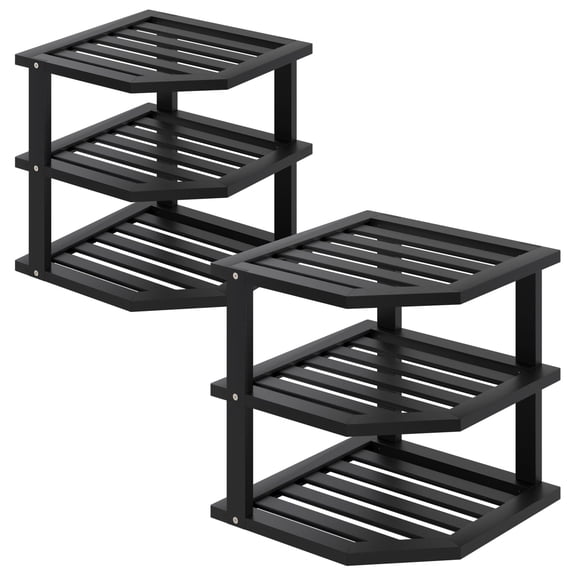 3 Tier Bamboo Corner Shelf(2 Pack),Plate Organizer,Dish Drying Rack,Kitchen Spice Rack for Countertop and Cabinet