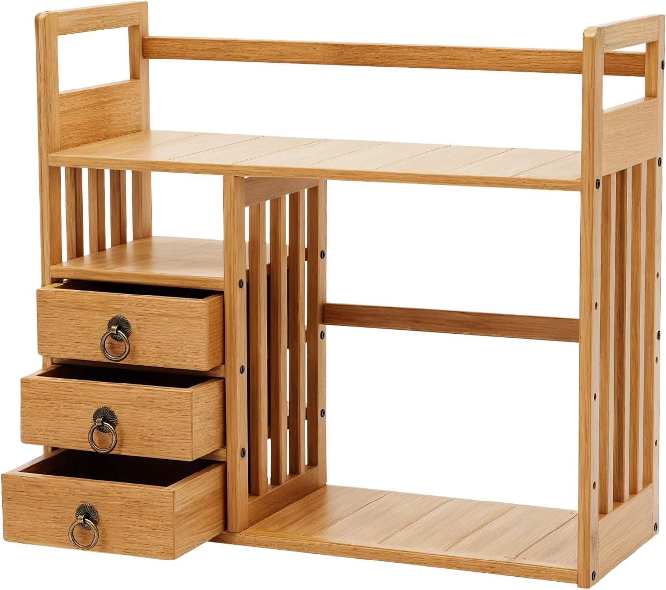 3-Tier Bamboo Desktop Storage Shelf Desk Storage Hutch 3 Drawers Desktop Display Rack Office Storage Rack for Home Office Dorm